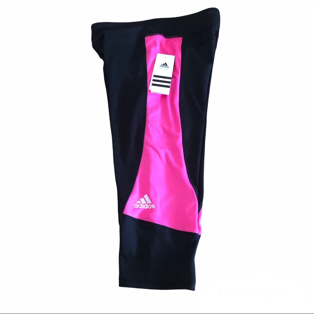 Adidas Girls L 14 Black Pink Capri Leggings Pants - Picture 4 of 5